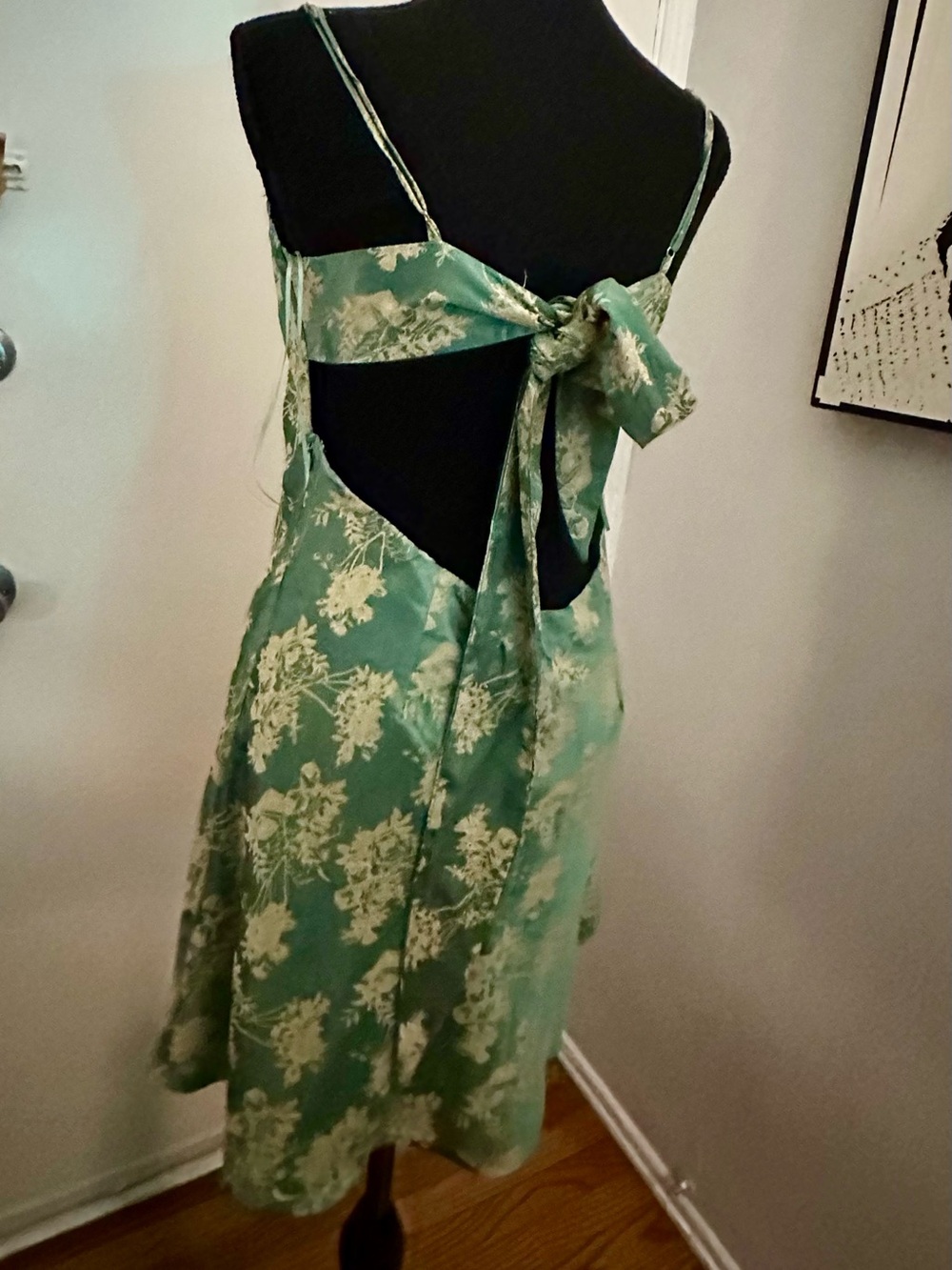 NWT Cotton Candy Green Satin Slip Dress with Cream Lace - Picture 3 of 4